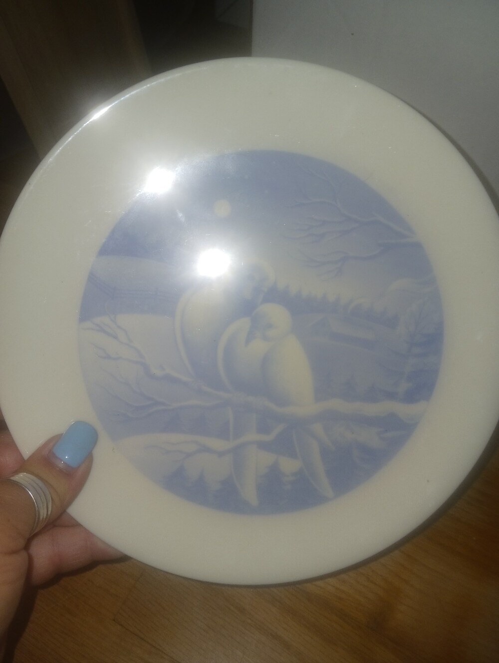 Decorative Lovebirds Plate in Pale Blue and Whute
